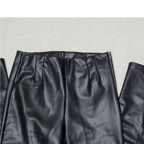 ZARA Blogger Favorite Black Vegan Leather High Rise Long Inseam Ankle-zip Pants. - Picture 6 of 10